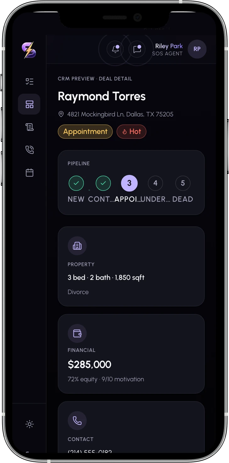 SOS CRM seller deal detail on a phone
