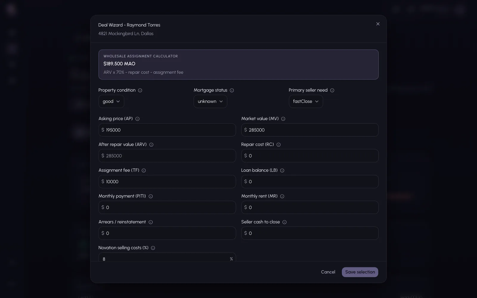SOS CRM Wholesaler portal — Deal Wizard